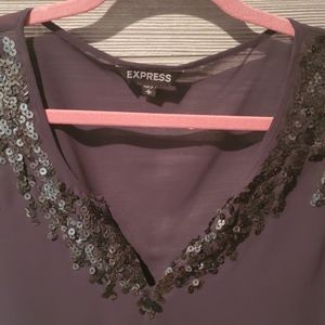 Sequin sheer charcoal gray dress shirt, Express